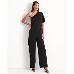 NWT Lauren Ralph Lauren Cape Georgette One-Shoulder Jumpsuit Black 6 Party New